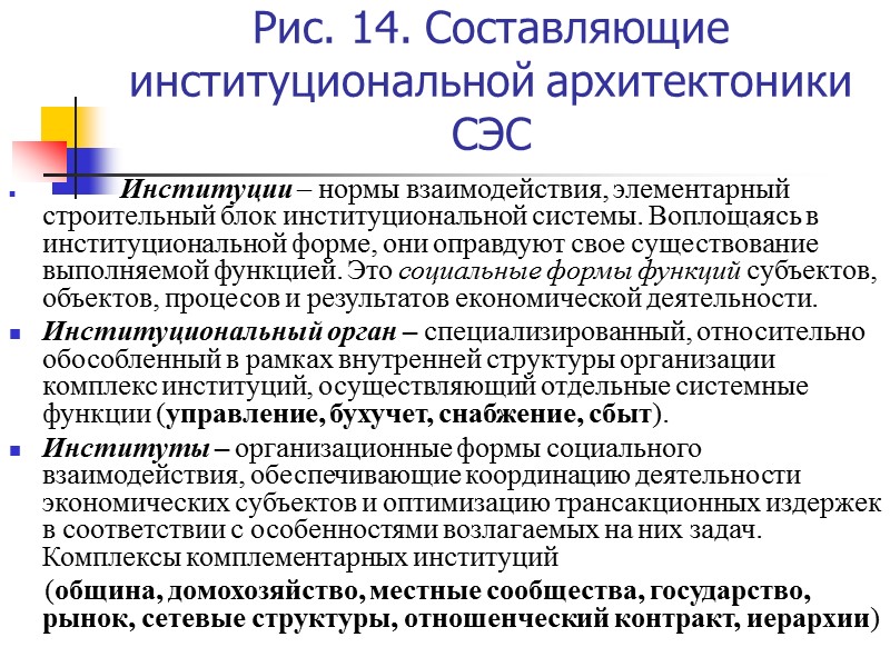 Рис. 14. Составляющие институциональной архитектоники СЭС        
